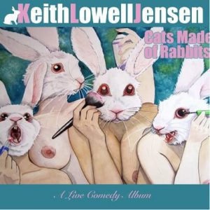 Cats made of rabbits cover art with 4 topless humanoid rabbits
